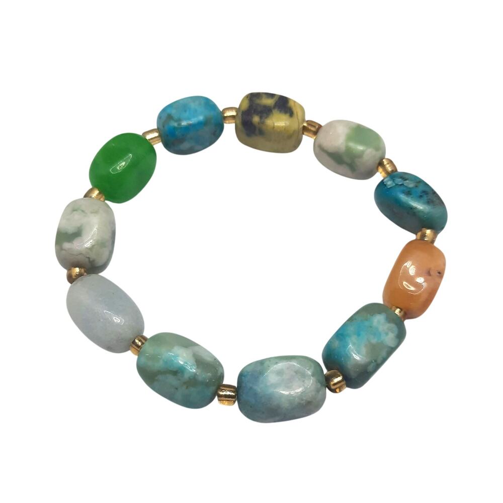 Artisan Chunky Colorful Gemstone Bracelet Mixed Jade Beaded Nuggets Stretch NEW